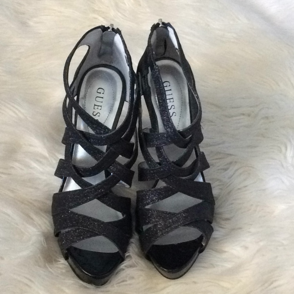 Guess size 8 black strapy heels